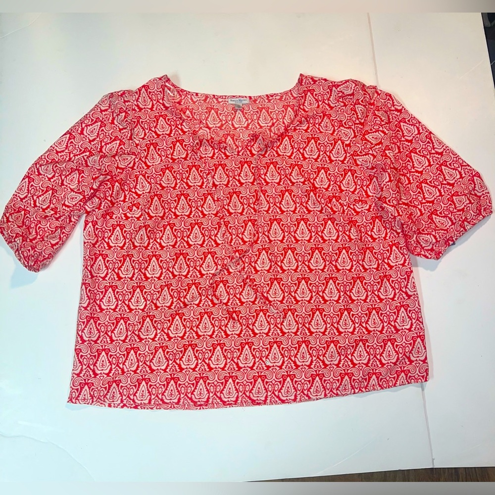 Rebecca Malone Women's Plus Size Short Sleeve  Blouse  Size 1X - Red / White NWT